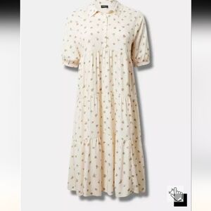 Chic Floral Cream Midi Dress